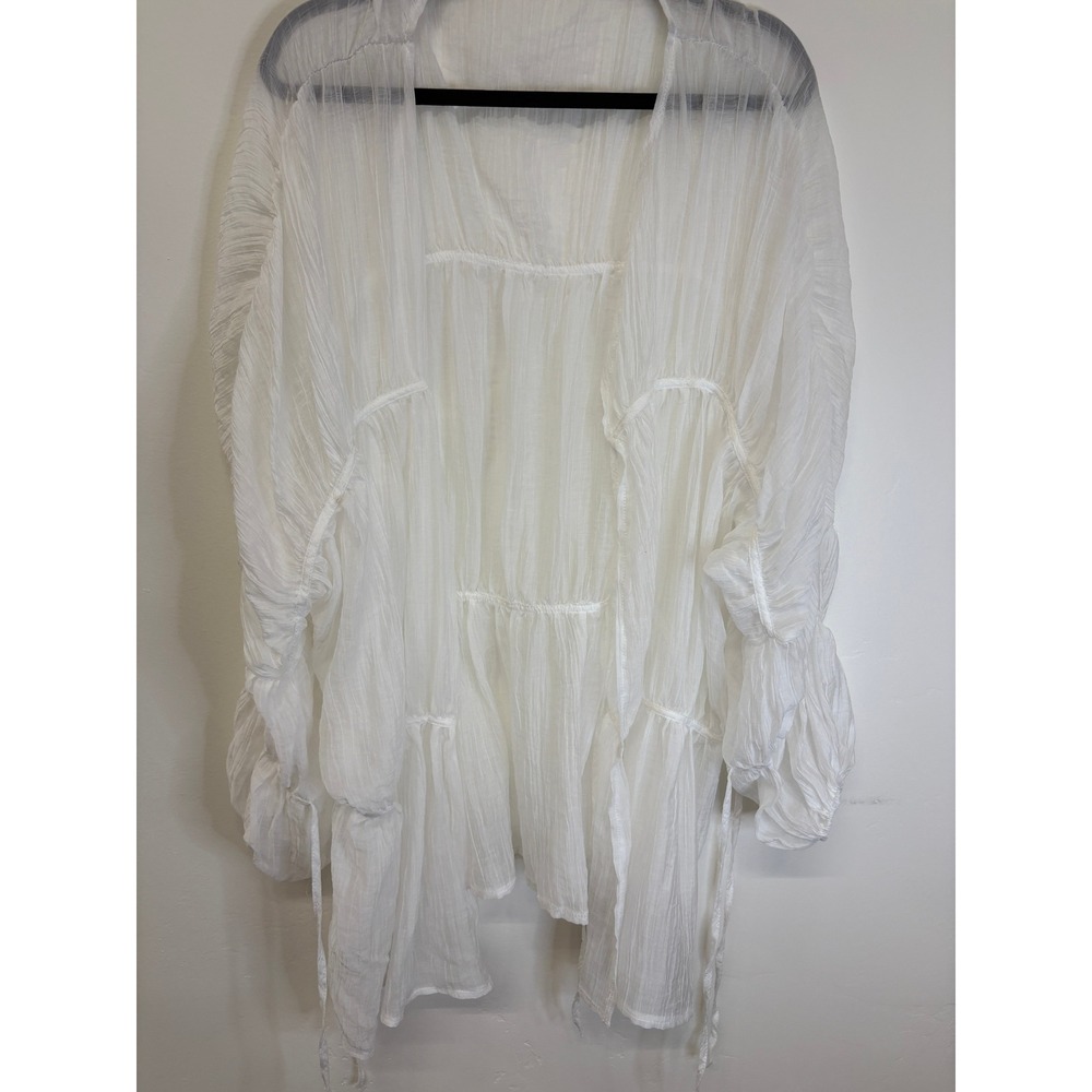 White Oversized Sheer Cover Up Overlay Jacket Ruched Sleeve XL JL261179-WKX